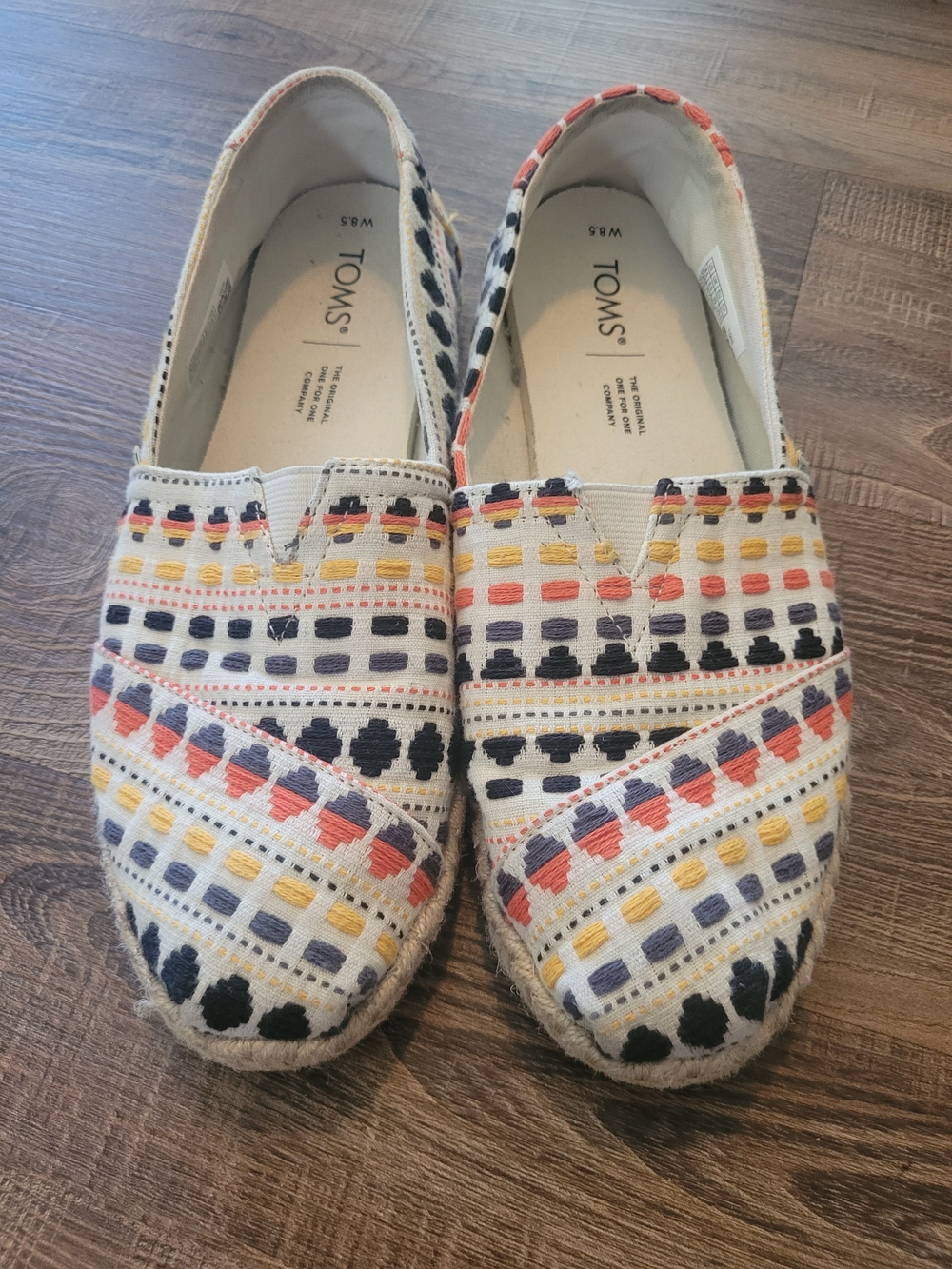 Toms Women's Slip-On Espadrilles in Cream, Navy, Coral & Yellow